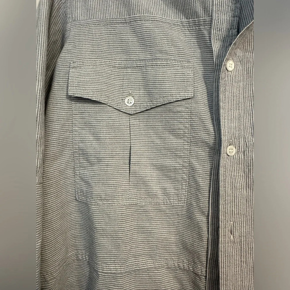 BILLY REID cotton chambray stripe button down pocket shirt - Picture 2 of 8